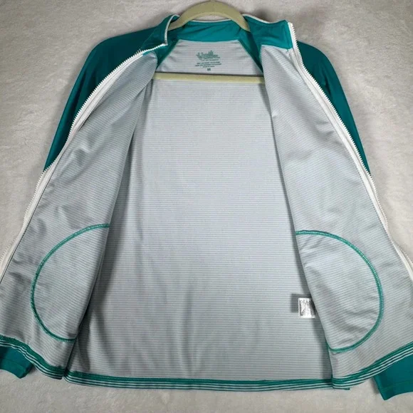 UV Skinz UPF 50+ Sunwear Jacket Womens Medium Teal Striped Full Zip Rash Guard - Picture 10 of 10